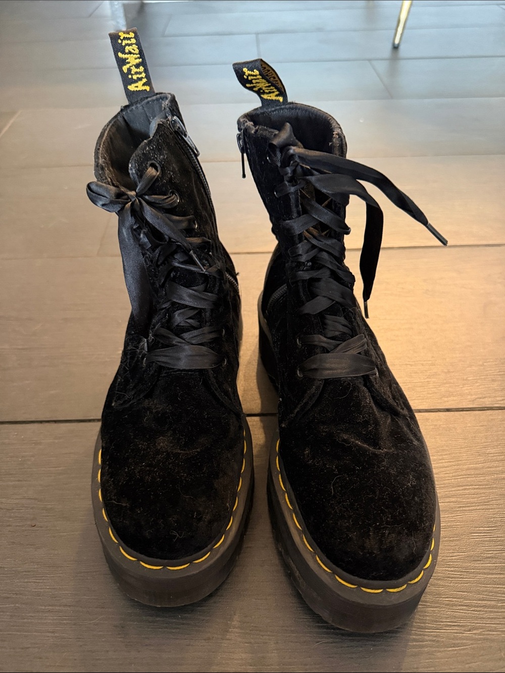 DR. MARTEN JADON Black Velvet Lace-Up Platform Boots